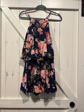 Lulu's Navy Floral Dress with Pink and Green Print